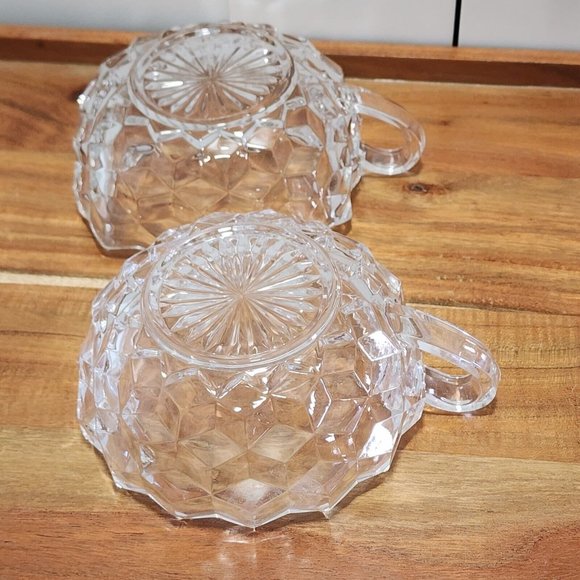 2 Fostoria American Cubist Glass Bowl 4.5" Round Dish + Square Nappy handled 80s - Picture 7 of 11